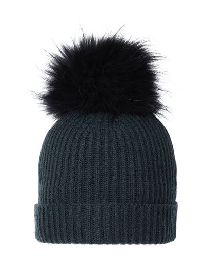 N.Peal Unisex Ribbed Cashmere Hat With Detachable Pom Grigio Blue