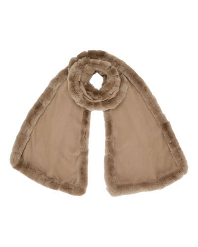 N.Peal Women's Meribel Woven Fur Trim Scarf Dark Tan Brown
