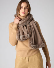 Load image into Gallery viewer, N.Peal Women&#39;s Meribel Woven Fur Trim Scarf Dark Tan Brown
