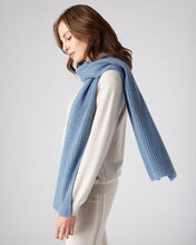 Load image into Gallery viewer, N.Peal Unisex Short Ribbed Cashmere Scarf Faded Indigo Blue
