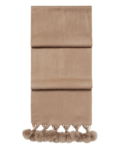 N.Peal Women's Davos Fur Bobble Cashmere Scarf Dark Tan Brown