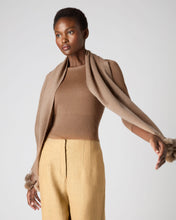Load image into Gallery viewer, N.Peal Women&#39;s Davos Fur Bobble Cashmere Scarf Dark Tan Brown
