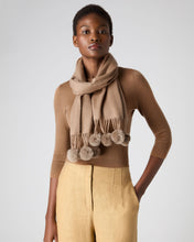 Load image into Gallery viewer, N.Peal Women&#39;s Davos Fur Bobble Cashmere Scarf Dark Tan Brown
