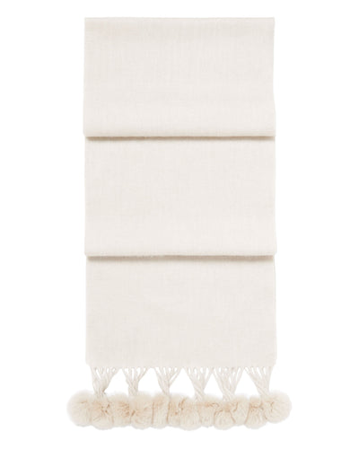N.Peal Women's Fur Bobble Woven Cashmere Scarf Ecru White