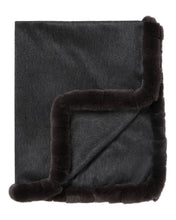 Load image into Gallery viewer, N.Peal Women&#39;s Fur Trim Woven Cashmere Shawl Dark Charcoal Grey
