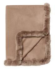 Load image into Gallery viewer, N.Peal Women&#39;s Meribel Woven Fur Trim Cashmere Shawl Dark Tan Brown
