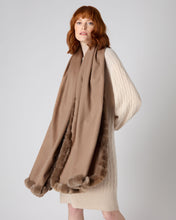 Load image into Gallery viewer, N.Peal Women&#39;s Meribel Woven Fur Trim Cashmere Shawl Dark Tan Brown
