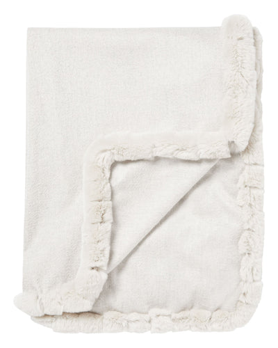 N.Peal Women's Fur Trim Woven Cashmere Shawl Pebble Grey