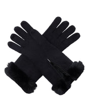 Load image into Gallery viewer, N.Peal Women's Fur Trim Cashmere Gloves Black

