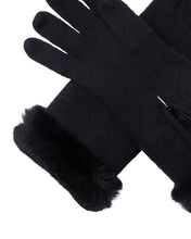Load image into Gallery viewer, N.Peal Women's Fur Trim Cashmere Gloves Black
