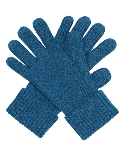 N.Peal Men's Ribbed Cashmere Gloves Lagoon Blue