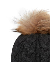Load image into Gallery viewer, N.Peal Unisex Chunky Cable Raccoon Pom Hat Dark Charcoal Grey
