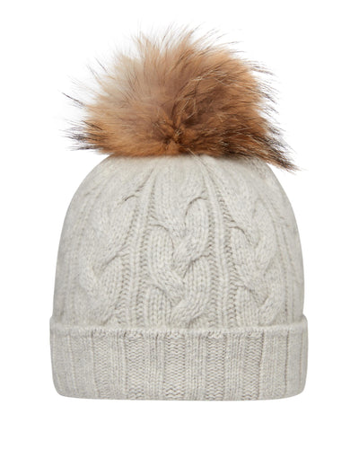 N.Peal Unisex Chunky Cable Cashmere Pom Hat Fumo Grey