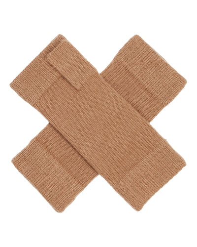N.Peal Unisex Fingerless Cashmere Gloves Dark Camel Brown