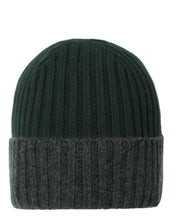 Load image into Gallery viewer, N.Peal Unisex Chunky Rib Contrast Cashmere Hat Dark Green
