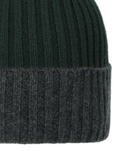 Load image into Gallery viewer, N.Peal Unisex Chunky Rib Contrast Cashmere Hat Dark Green
