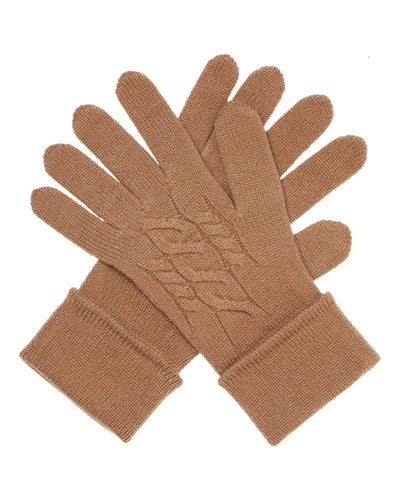 N.Peal Women's Cable Cashmere Gloves Dark Camel Brown