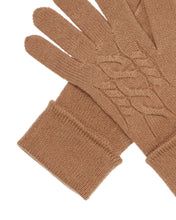 Load image into Gallery viewer, N.Peal Women&#39;s Cable Cashmere Gloves Dark Camel Brown
