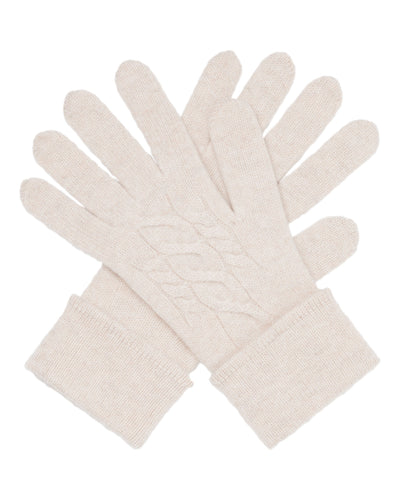 N.Peal Women's Cable Cashmere Gloves Heather Beige Brown