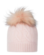 Load image into Gallery viewer, N.Peal Women&#39;s Cable Cashmere Hat With Fur Pom Quartz Pink
