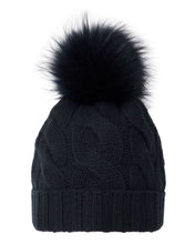 Load image into Gallery viewer, N.Peal Unisex Chunky Cable Cashmere Hat With Pom Navy Blue
