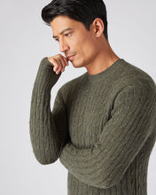 Load image into Gallery viewer, N.Peal Men&#39;s Thames Cable Round Neck Cashmere Jumper Moss Green
