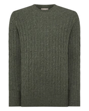 Load image into Gallery viewer, N.Peal Men&#39;s Thames Cable Round Neck Cashmere Jumper Moss Green
