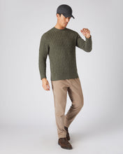 Load image into Gallery viewer, N.Peal Men&#39;s Thames Cable Round Neck Cashmere Jumper Moss Green
