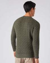 Load image into Gallery viewer, N.Peal Men&#39;s Thames Cable Round Neck Cashmere Jumper Moss Green
