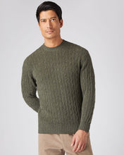 Load image into Gallery viewer, N.Peal Men&#39;s Thames Cable Round Neck Cashmere Jumper Moss Green
