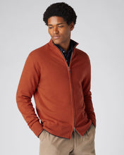 Load image into Gallery viewer, N.Peal Men&#39;s The Knightsbridge Zip Cashmere Jumper Dark Amber Orange
