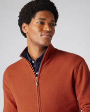 Load image into Gallery viewer, N.Peal Men&#39;s The Knightsbridge Zip Cashmere Jumper Dark Amber Orange
