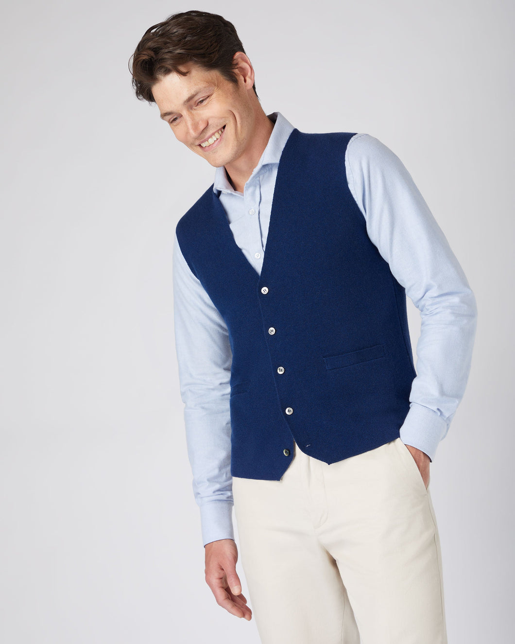 N.Peal Men's Chelsea Cashmere Waistcoat French Blue