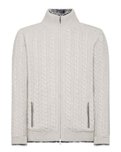Load image into Gallery viewer, N.Peal Men&#39;s Fur Lined Cable Cardigan Pebble Grey

