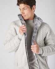 Load image into Gallery viewer, N.Peal Men&#39;s Fur Lined Cable Cardigan Pebble Grey
