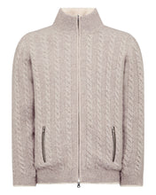 Load image into Gallery viewer, Men&#39;s Fur Lined Cable Cashmere Cardigan Basilica Beige Brown Marl

