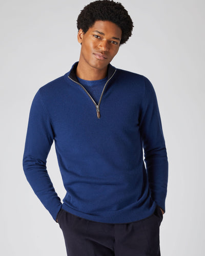 N.Peal Men's The Carnaby Half Zip Cashmere Jumper French Blue