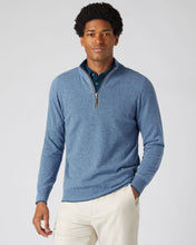 Load image into Gallery viewer, N.Peal Men&#39;s The Carnaby Half Zip Cashmere Jumper Faded Indigo Blue
