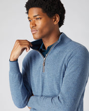 Load image into Gallery viewer, N.Peal Men&#39;s The Carnaby Half Zip Cashmere Jumper Faded Indigo Blue
