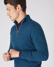 Load image into Gallery viewer, N.Peal Men&#39;s The Carnaby Half Zip Cashmere Jumper Lagoon Blue
