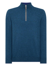 Load image into Gallery viewer, N.Peal Men&#39;s The Carnaby Half Zip Cashmere Jumper Lagoon Blue
