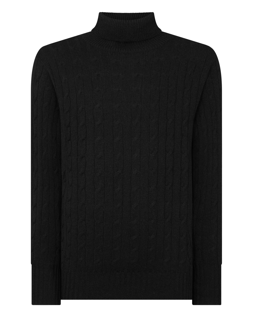 Men's Classic Cable Roll Neck in Black