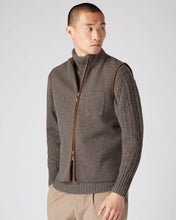 Load image into Gallery viewer, N.Peal Men&#39;s Milano Suede Trim Cashmere Gilet Biscotti Brown
