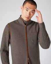 Load image into Gallery viewer, N.Peal Men&#39;s Milano Suede Trim Cashmere Gilet Biscotti Brown
