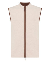 Load image into Gallery viewer, N.Peal Men&#39;s Milano Suede Trim Cashmere Gilet Heather Beige Brown
