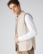 Load image into Gallery viewer, N.Peal Men&#39;s Milano Suede Trim Cashmere Gilet Heather Beige Brown

