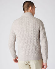 Load image into Gallery viewer, N.Peal Men&#39;s Cable Half Zip Cashmere Jumper Basilica Beige Brown Marl
