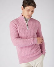 Load image into Gallery viewer, N.Peal Men&#39;s Cable Half Zip Cashmere Jumper Burano Pink
