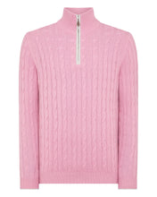 Load image into Gallery viewer, N.Peal Men&#39;s Cable Half Zip Cashmere Jumper Burano Pink
