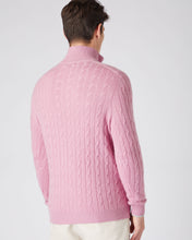 Load image into Gallery viewer, N.Peal Men&#39;s Cable Half Zip Cashmere Jumper Burano Pink
